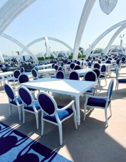 White Rectangular Dining Table, Blue Dining Chair