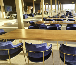 Wooden Dining Table, Rustic Table, 10 Seater Dining Table, Blue Dining Chair