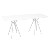 Aster Rectangular White Bistro Table rental in UAE – 8-seater white event dining table with semi-gloss wood top and white metal legs