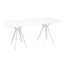 Aster Rectangular White Bistro Table rental in UAE – 8-seater white event dining table with semi-gloss wood top and white metal legs