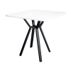 Square cafe dining table rental with white wooden top and black metal legs for events in Dubai UAE