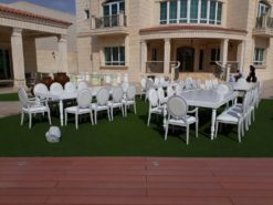 Rectangular Dining Table, White Dining Table, White Armchair