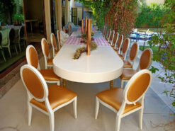 Large Oval Dining Table, 16 Seater Dining Table, White Large Dining Table, Gold Dior Dining Chair, Gold Dining Chair