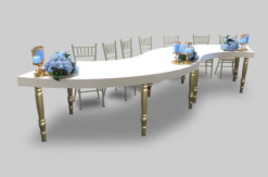 S Shaped Dining Table, White and Gold Dining Table, Champagne Dining Chair