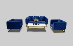 Velvet Sofa, Blue Velvet Sofa, Rectangular Coffee Table