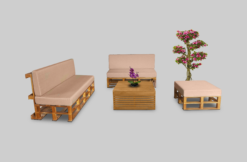 Wooden Sofa, Outdoor Sofa, 2 Seater Wooden Sofa, Ottoman, Braun Square Coffee Table