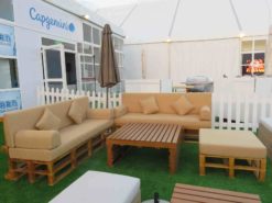 Wooden Sofa, Outdoor Sofa, Ottoman, Braun Square Coffee Table