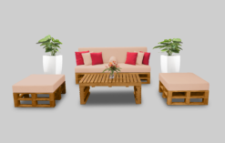 Wooden Sofa, Outdoor Sofa, Ottoman, 2 Seater Wooden Sofa, Braun Rectangular Coffee Table