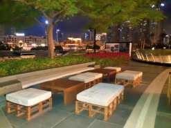 Wooden Sofa, Outdoor Sofa, Ottoman, Braun Square Coffee Table