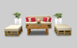 Wooden Sofa, Outdoor Sofa, Ottoman, 3 Seater Wooden Sofa, Braun Rectangular Coffee Table