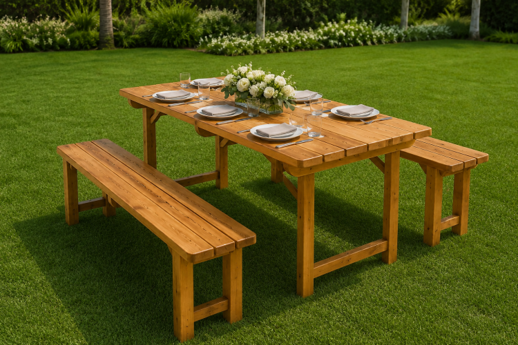 Wooden tables and benches in Dubai, Abu Dhabi, UAE