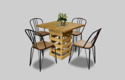 Square Dining Table, Wooden Dining Table, Rustic Dining Table, Palette Dining Table, Metal Dining Chair