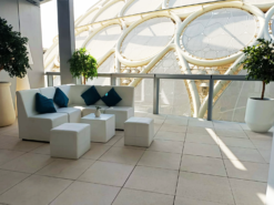 White Sofa, Single Seater Sofa, White Square Pouffe