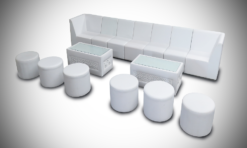 White Sofa, Armless Sofa, Single Seater Sofa, Round Pouffe, Rectangular Coffee Table