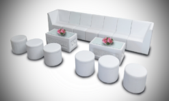 White Sofa, Armless Sofa, Single Seater Sofa, Round Pouffe, Rectangular Coffee Table