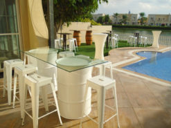 White Drum Cocktail Table, Drum Cocktail Table, White Bar Stool