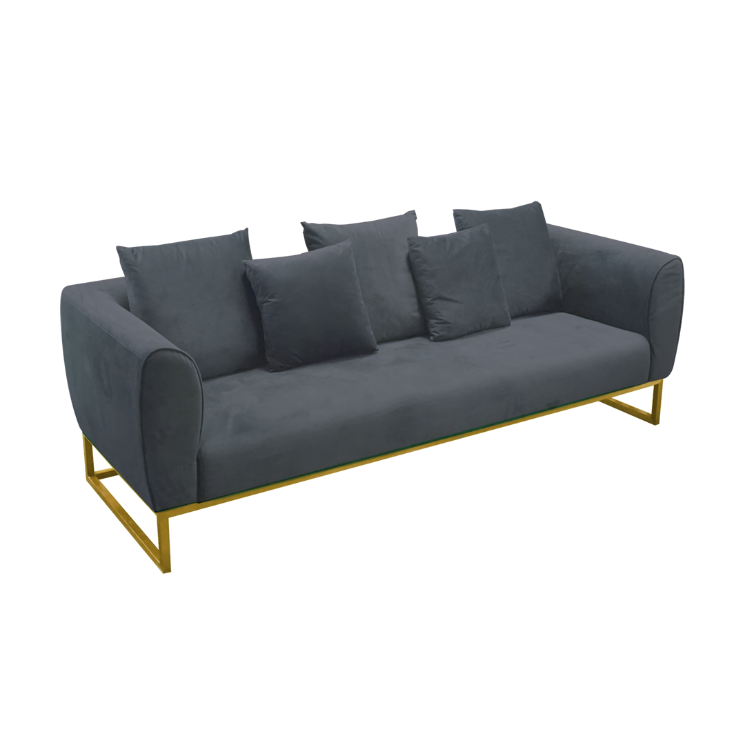 Gray 3Seater Velvet Sofa Rental for events in Dubai, Abu Dhabi, UAE.