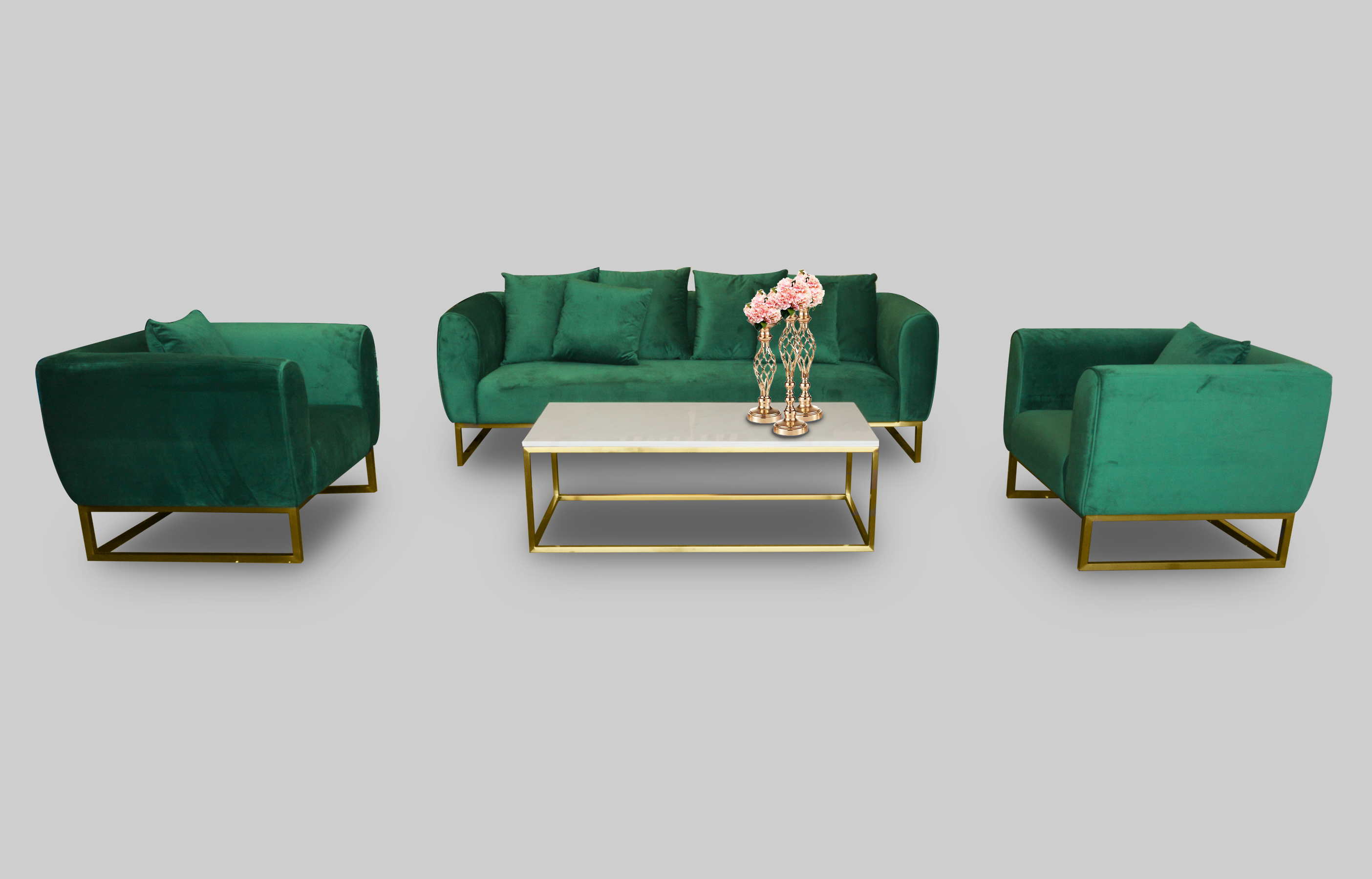 Eleganza Velvet 3 Seater Sofa Green