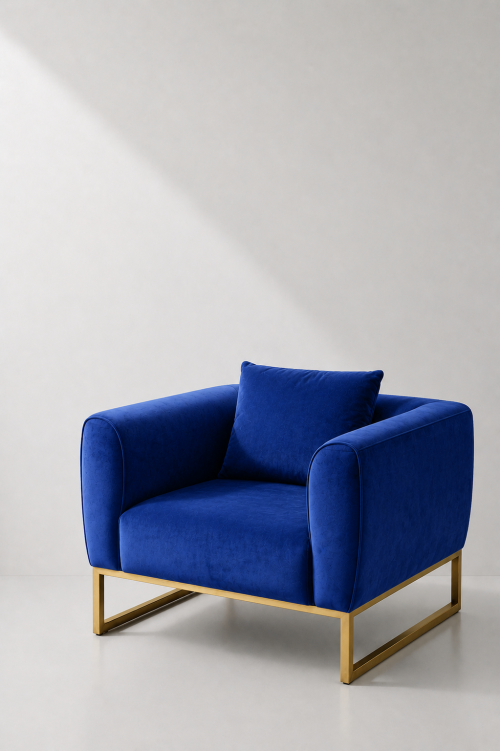 Eleganza Velvet 1-Seater Sofa - Blue - Image 2
