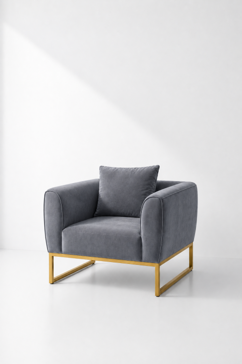 Eleganza Velvet 1-Seater Sofa - Gray - Image 2