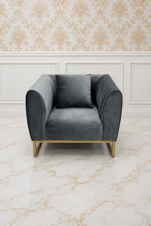 Eleganza Velvet 1-Seater Sofa - Gray - Image 3