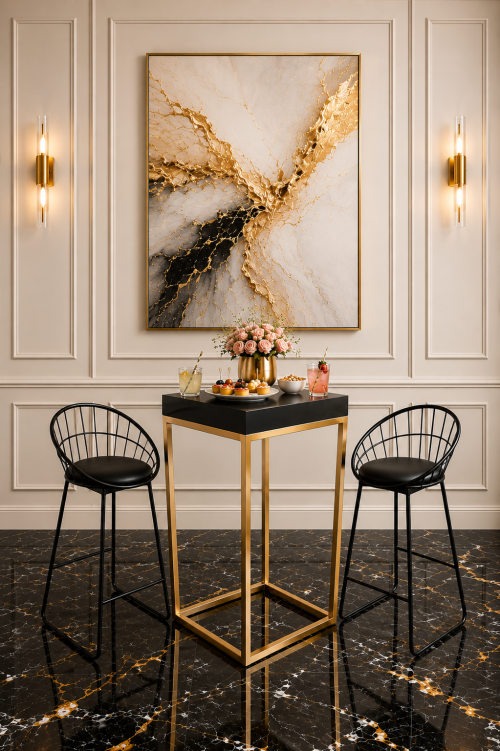 Menorca Gold High Table, Black Wooden Top - Image 4