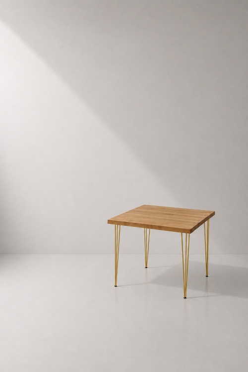 Hairpin Square Dining Table - Rustic Top, Gold Legs - Image 2