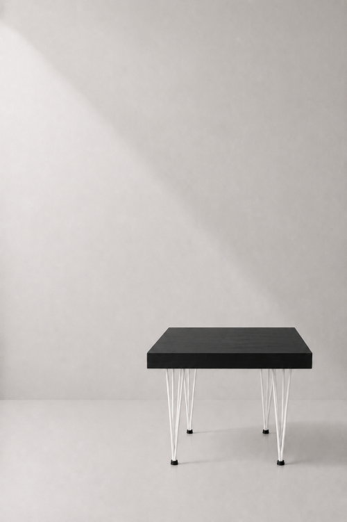 Hairpin Dice Black Coffee Table, White Legs - Image 2