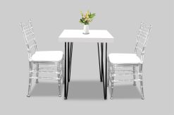 White Dining Table, Square Cafe Table, Hairpin Table