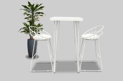 White Cocktail Table, Square High Table, Hairpin High Table