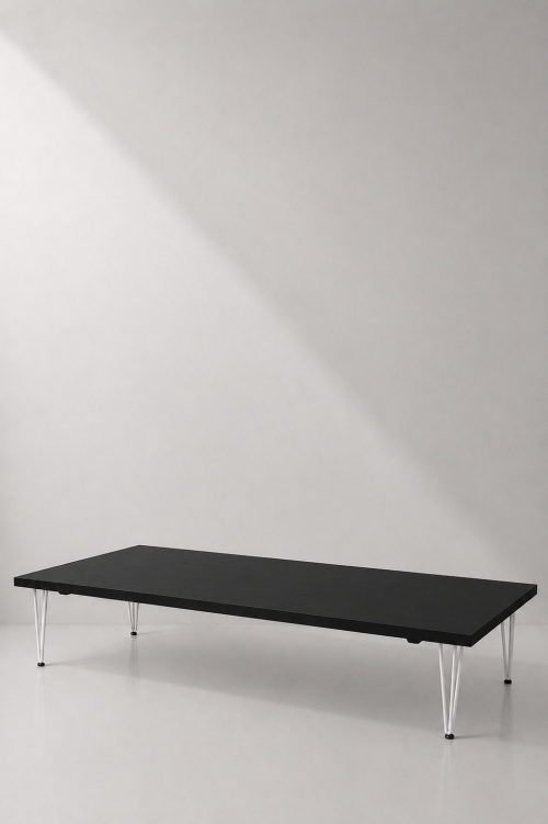 Hairpin Grand Black Coffee Table, White Legs - Image 2