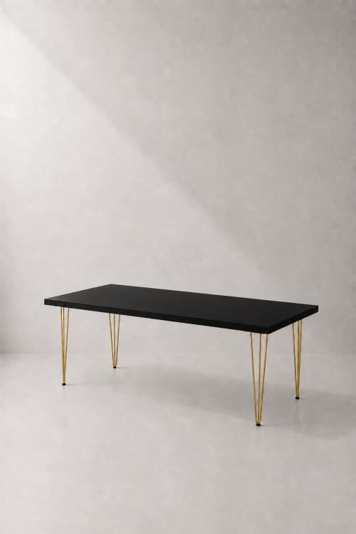 Hairpin Grand Black Dining Table, Gold Legs - Image 2