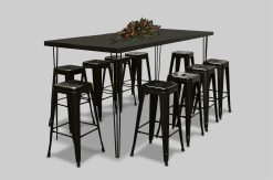 Black High Table, Rectangular High Table, 8 Seater High Table, Hairpin High Table