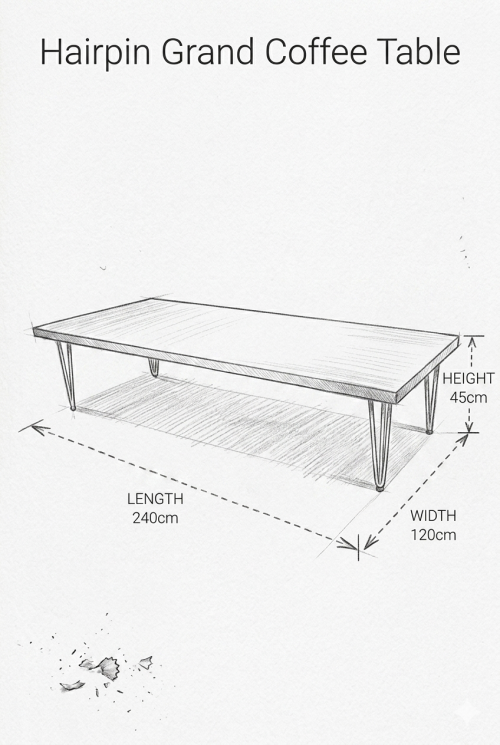 Hairpin Grand Rustic Coffee Table, White Legs - Image 3
