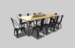Wooden Dining Table, Rustic Dining Table, 10 Seater Dining Table, Black Dining Chair, Metal Dining Chair