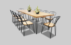 Rectangular Dining Table, Wooden Dining Table, Rustic Dining Table, 10 Seater Dining Table, Wooden Dining Chair, Metal Dining Chair