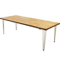Hairpin Grand Rustic Dining Table, Gold Legs