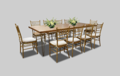 Wooden Dining Table, Rectangular Dining Table, 10 Seater Dining Table, Rustic Dining Table, Gold Dining Chair, Chiavari Chair