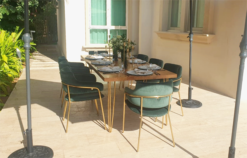 Wooden Dining Table, Rustic Dining Table, Green Dining Chair, Velvet Dining Chair