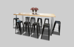 Rectangular Cocktail Table, Wooden High Table, Rustic Cocktail Table, Metal Bar Stool, Black Bar Stool