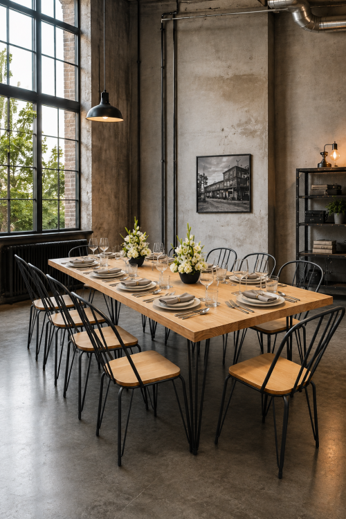 Hairpin Grand Rustic Dining Table, Black Legs - Image 4