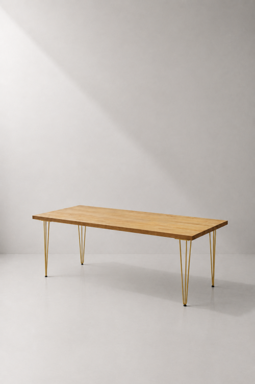 Hairpin Grand Rustic Dining Table, Gold Legs - Image 2