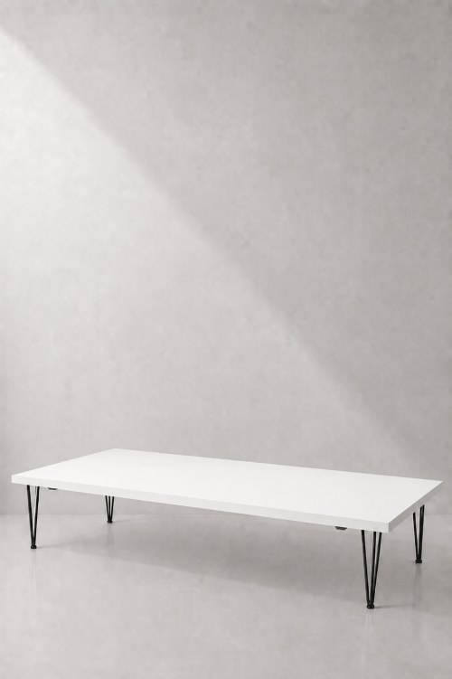 Hairpin Grand White Coffee Table, Black Legs - Image 2