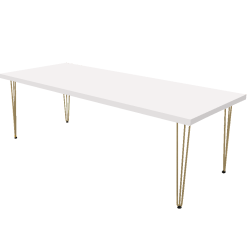 Hairpin Grand White Dining Table, Gold Legs