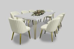 White Dining Table, Hairpin Dining Table, 8 Seater Dining Table