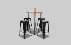 Square Cocktail Table, Square High Table, Rustic Cocktail Table, Black Bar Stool, Black Metal High Chair