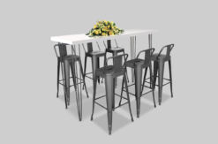 White Cocktail Table, Rectangular Cocktail Table, Metal Bar Chair, Black Bar Chair