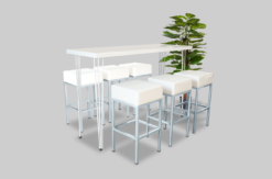 White Cocktail Table, Rectangular Cocktail Table, 6 Seater Cocktail Table, White Bar Stool