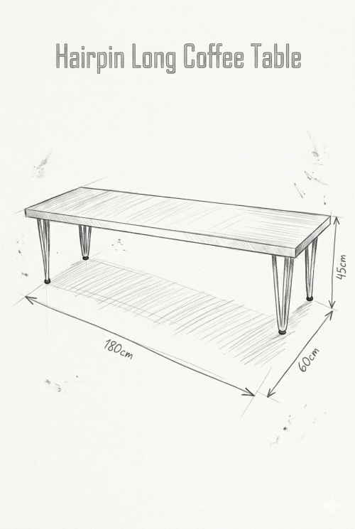 Hairpin Long White Coffee Table, Black Legs - Image 3