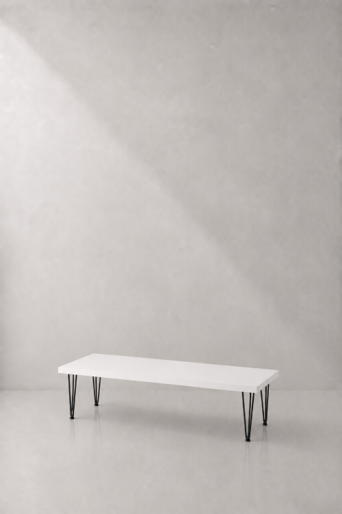 Hairpin Long White Coffee Table, Black Legs - Image 2